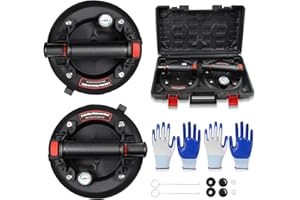 BURMONG 2 Pacchi 8" Ventose per Vetro, Ventosa per Piastrelle con Manometro, Ventose Professionali con Cassetta Attrezzi Portatile per Piastrelle, Marmo,Vetro, Capacità di Carico a 200kg