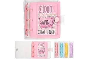 Mafeigu Mini Money Saving Binder with 25 Envelopes, ￡1000 Savings Challenge Book, Portable for Budgeting Cash Planner,School Class Prize Gift (Pink, ￡1000)