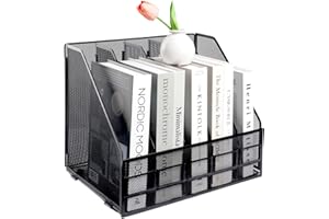 HMXLJJY Mesh Metal A4 Magazine File Holder, Desktop 5 Sections Document Holder Office File Storage Rack for Desk Tidy, Paper Organiser Filing Rack,5 Compartments,(Black)