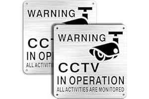 Goodvia CCTV In Operation Sign Metal Brushed Aluminum 15x15cm Self Adhesive also Pre Drilled for Indoor and Outdoor Waterproof