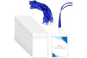 QWORK® Set med 50 vertikala ID-kortshållare med 90 cm nyckelband – 130 x 85 mm vattentäta PVC-korthållare – för skola, kontor