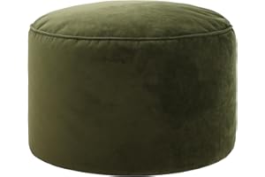 icon Milano Velvet Bean Bag Pouffe, Olive Green, Large Pouffe Footstool with Filling Included, Footrest, Bedroom, Living Room, Living Room Furniture