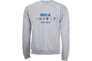 Boca Juniors Sweat Col Rond Grey Historia Logos Sudadera de Cuello Redondo Unisex Adulto