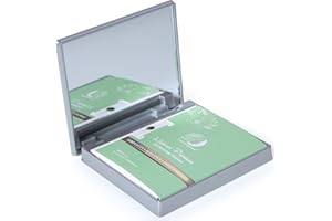 PLEASINGCARE Makeup Mirror with Facial Oil Blotting Paper Sheets – Green Tea 100 Counts, Silver Compact Folding Cosmetic Travel Mirror