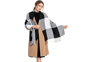 Miss Lulu Sciarpa Donna Inverno Grande Avvolgente, Morbida e Calda Sciarpa Tartan con Frange, Scialle Oversize Poncho per Autunno Inverno