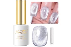 IMTITI Farbe Silber UV Gel Nagellack, 15 ml 9D Chamäleon Holografisch Gel Nagellack Magnetisch Nagelgel Glitzer Katzenauge Gel UV LED Soak Off mit 1 Magnet