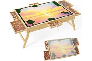CUPCHID Wooden Jigsaw Puzzle Board 1000 Pieces – 3 Adjustable Tilt Angles, 6 Magnetic Sorting Drawers & Transparent Protective Cover |Ergonomic, Space-Saving for Adults & Kids