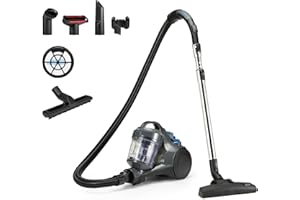 Amazon Basics Aspirateur Traineau sans Sac 1.3L Compact Ultra-Léger avec Brosse Triple Action, Filtro HEPA, 850W, pour Tapis et Sols Durs, Gris