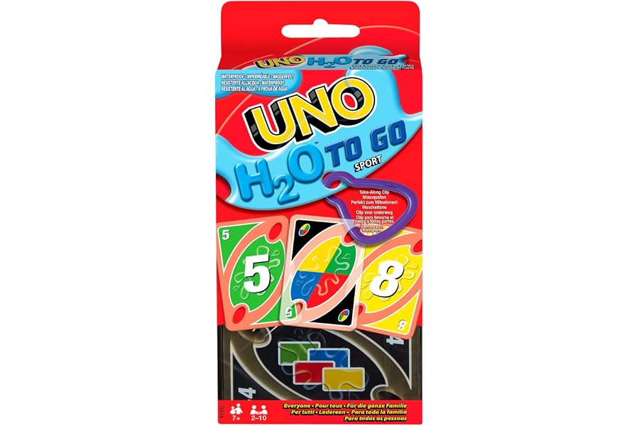 Mattel Games UNO H20 To Go, Juego de Cartas Resistentes al Agua, para niños +7 años y Adultos, Ideal para Playa , Nieve y Via