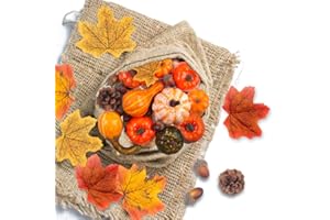 ‎VGOODALL VGOODALL Künstliche Kürbisse Set, 50 Stück Kürbis Seidenahornblatt Eicheln Tannenzapfen, herbstdeko und Herbst Dekoration, ideal für Halloween und Pumpkin Fall Decor