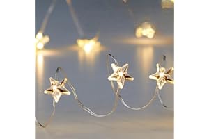 MIK funshopping Łańcuch świetlny LED, zasilanie bateryjne (20 diod LED, gwiazda z timerem, ciepła biel)