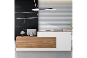 Heliosrider Empfangstheke, Empfangstisch, Einfach Moderner Empfangstresen, L-Förmiger Rezeptionstheke, Schreibtisch mit Theke Empfang, Holzwerkstoff, mit Tastaturschublade, Büromöbel, Ladentheke