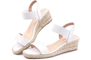 HITMARS Womens Sandals Ladies Wide Fit Closed Toe Mid Heel Espadrille Wedge Sandals Strappy Party Shoes Wedding Ankle Strap Bridal Black Beige UK Size 3.5-9