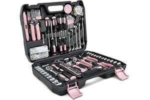 GoYwato Home Tool Kit 280-PCs - Protable Complete Basic Hand Repair General DIY Household Tool Set Pink with Socket Wrench & Water pump pliers & Wire strippers & Screwdrivers & Hex Key & Pliers & Case