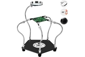 WUFANC Troisieme Main Soudure, Station De Soudage avec Loupe 3X et Pince Crocodile, 3eme Main Soudure avec Plaque De Base en Métal, Forte Stabilité, pour Électronique, Soudage et Artisanat