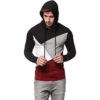 GRITSTONES Men Cotton Black/Maroon Hooded T-Shirt