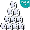 10 Rolls DK-22205 Continuous Paper Address Label Sticker, 62mm(W) x 30.48m(L), for Brother QL Label Printer QL-800 810W 820NWB 500 550 570 650TD 700 710W 720NW 1050 1060N 1100 1110NWB, With 10 Holders