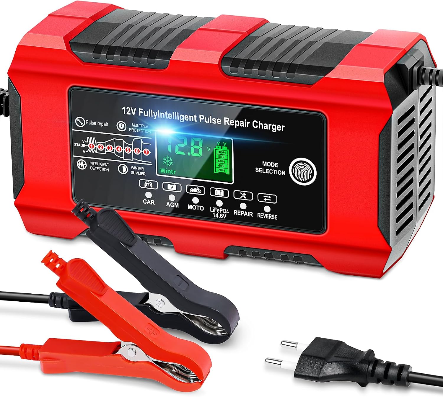 YDBAO Cargador de Baterias Coche 12V 10A Cargador de Batería de Coche Inteligente con Pantalla Táctil LCD y Múltiples Protecciones Cargador de Baterias Coche y Moto para Auto,Moto, AGM, Gel, SLA