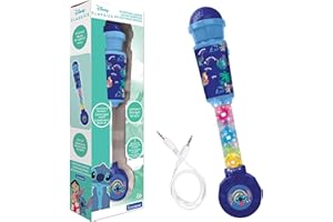 LEXIBOOK, Disney Stitch, Micrófono Luminoso para Niños, Juguete Musical, Altavoz Integrado, Efectos Luminosos, Entrada Aux-in, Azul, MIC90D