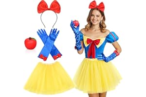 iZoeL Accessori Principessa Bambina Donna Costume Principessa - Tutu + Cerchietto Fiocco Rosso + Mela + Guanti Blu, per Costume Carnevale Donna Costume Halloween Cosplay Concerto Mascherata Natale