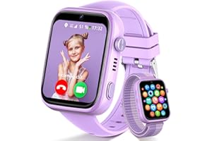 JOJOEGO 4G Reloj Inteligente Niño, IP68 Impermeable Smartwatch Niños con llamadas, Videollamadas, Chat de Voz, SMS, WhatsApp, WiFi, GPS, SOS, Modo Escuela, Podómetro Reloj Inteligente Niños y Niñas Púrpura