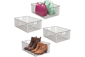 mDesign Cesta multiusos con asas para el dormitorio – Amplio cesto organizador guardatodo para armarios, cómodas y estanterías – Cestas organizadoras de uso universal – Juego de 4 – color bronce