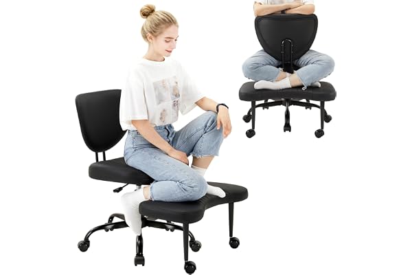 IWMH Ergonomisk kontorsstol, kontorsstol med korsade fötter, 360° svängbar meditationsstol med hjul, ADHD-kontorsstolar, justerbar höjd för meditation, design
