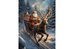 Reofrey 5D Fai Da Te Kit Per Pittura Diamante Painting Babbo Natale, Diamond Painting Natale Kit Completo Drill Rhinestone Embroidery Cross Stitch Arts Craft for Home Wall Decor 30x40cm