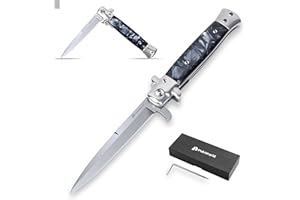 PoktWorld Navaja Plegable,Cuchillo Supervivencia con Mango de Madera,Acero 7Cr17 de Bolsillo Navaja,Navaja Caza para Acampar, Picnic,Caza (Resina - Negro)