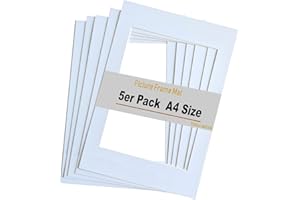 TUKA-i-AKUT 5x Passe-partout da A4 (per Foto da 20x30 cm), Senza Acidi e Resistente All'invecchiamento, Passepartout per Inquadrare Foto, Poster, Stampe d'arte, ecc. Bianco, TKD9100-A4-5x