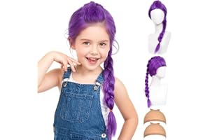 AYNKH Perruque Cosplay avec Tresses Violettes pour Femmes Hommes et Enfants, Perruque Réaliste de Déguisement Halloween pour Fête de Carnaval