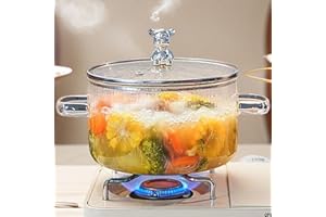 QSLKI 1.5L Pentola Di Cottura In Vetro, Pentola In Vetro Trasparente Resistente Al Calore Piano Cottura Pentola, Pentola In Borosilicato Con Doppia Maniglia Del Coperchi Per Pasta, Pasta (Orsetto)