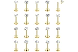 CASSIECA 20Pcs 16G Piercing Labret Levre Piercing Tragus Acier Inoxydable Piercing Oreille Piercing Helix Piercing Conch Percing au Nez Chirurgical avec 3mm CZ Piercing Bijoux Piercing 6/8/10mm