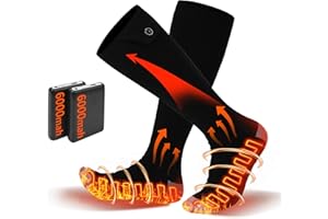 HLAOHSWER Electric Heated Socks for Men Women with 5V 6000mah Battery Foot Warmer with 360° Toe Heating Electric Socks with 4 Levels Heat Settings Suitable For Outdoor Skiing, Winter Camping, Hiking