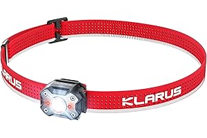 KLARUS HM3 Torcia Frontale, mini lampada frontale da 670 lumen con luce rossa di avvertimento, lampada da spalla regolabile a 180° e lampada a clip, adatta per campeggio, pesca (Rosso)