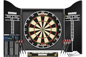 ‎WINMAU WINMAU Blade 6 Professionelle Bristle Klassische Dartscheibe with Winmau Dartschrank, Darts Set (2 Sätze Darts) and Accessories