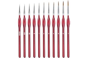 KUAIUP Detail Paint Brush Set, 11PCS Professional Thin Paint Brushes & Miniature Painting Brushes Set for Art Acrylic Gouache Watercolor Oil Painting Nail Models Warhammer Fine Detailing, Red