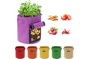 OHIYOO Kartoffel Pflanzsack 6 Stück 5 Gallonen Kartoffel Pflanzsack, 15 L Pflanztaschen mit Sichtbarer Klappe und Griffen, Mehrfarbig Garten Pflanzbeutel für Gemüse, Kartoffel, Tomaten (5 Gallone, 15 L)