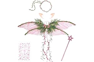 AXERHK Feenflügel Erwachsene, Schmetterlingsflügel Feen Kostüm Damen mit Elfenöhren,Fee Stirnband und Sterne Feenstäbe, Schmetterlingsflügel für Karneval Halloween Kostüm Cosplay Comic Con Party (Rosa)
