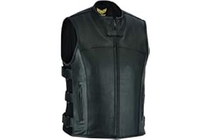 Leatherick Men's Motorcycle Warrior Style Tactical Leather Waistcoat Biker Vest (XL) Noir