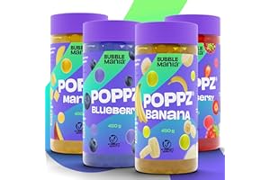 Set de Bubble Tea BubbleMania - Boba Popping, Perlas de Tapioca, Jarabe de Frutas y Polvo de Té - 100% Vegano y Sin Gluten (Paquete de 4, Mango, Arándano, Plátano, Fresa)