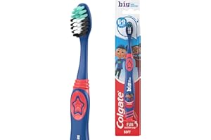 Colgate Kids Toothbrush 6-9 years - multi-height soft bristles clean big and small teeth - rounded tip for easy reach of back teeth - suction cup for upright storage - white bristles toothpaste guide