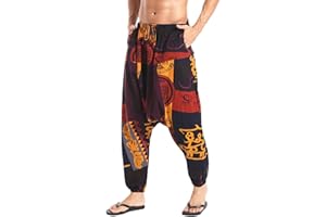AITFINEISM Hombre Pantalones Harem Cómoda Cintura Elástica Pantalones Moda Color Sólido Casuales Yoga Hippies Pantalones