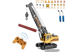 QiquBox Crane Toy, 1:24 Crane Remote Controlled with 8 Channels Lights Sounds 2.4G RC Crane Toy with 20 Pieces Toy Traffic Signs, Christmas Children's Day Birthday Gifts for Children