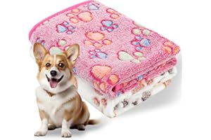 WLLHYF Lot de 2 couvertures en flanelle pour animal de compagnie – Couverture chaude et apaisante à motif de pattes pour chat, chien, chiot, chaton (58,4 x 40,6 cm) (rose + beige)
