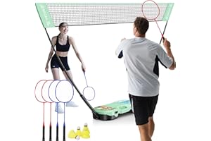 BAGAIL Tragbares Badminton-Netz-Set – Aufbewahrungskoffer – freistehende Basis – schnelle Einrichtung – Pop-Up-Badmintonnetz mit 4 Schlägern, 4 Federbällen für Indoor- und Outdoor-Spiele