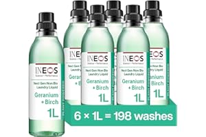 INEOS HYGIENICS INEOS Next-Gen Non Bio Laundry Washing Liquid Detergent, 198 Washes (6 x 1L), Plant Powered, For Sensitive Skin, High Performance Stain Removal, Geranium + Birch