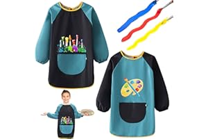 NAEBRO 2 szt. Fartuch dziecięcy z kieszeniami wykonany jest z wodoodpornego poliestru/PVC, fartuch malarski z kieszeniami do malowania/kuchni/rękodzieła, fartuch malarski z długim rękawem, Niebieski i