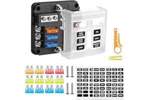 Rovtop Portafusibili 12V-32V Scatola Fusibili a 6 Vie, Fusibile Auto, Circuito Indipendente, Indicatore Led, Adatto a Tutti i Veicoli Modificati Sul Mercato…