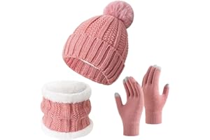 BDYLYS Winter Beanie Hat Scarf and Gloves Set Ladies, Touchscreen Gloves & Circle Scarf Set, Fleece Lined Neck Warmer for Men & Women, Warm Knit Skull Cap for Cold Weather